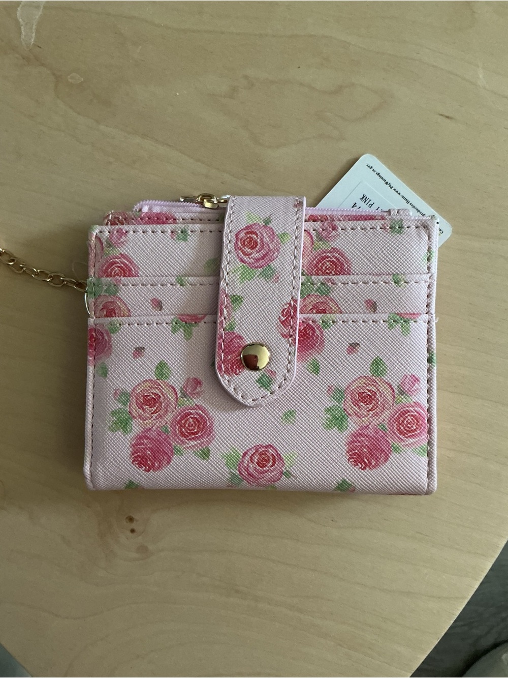 Pink Floral Snap-Closure Compact Wallet with Card Slots